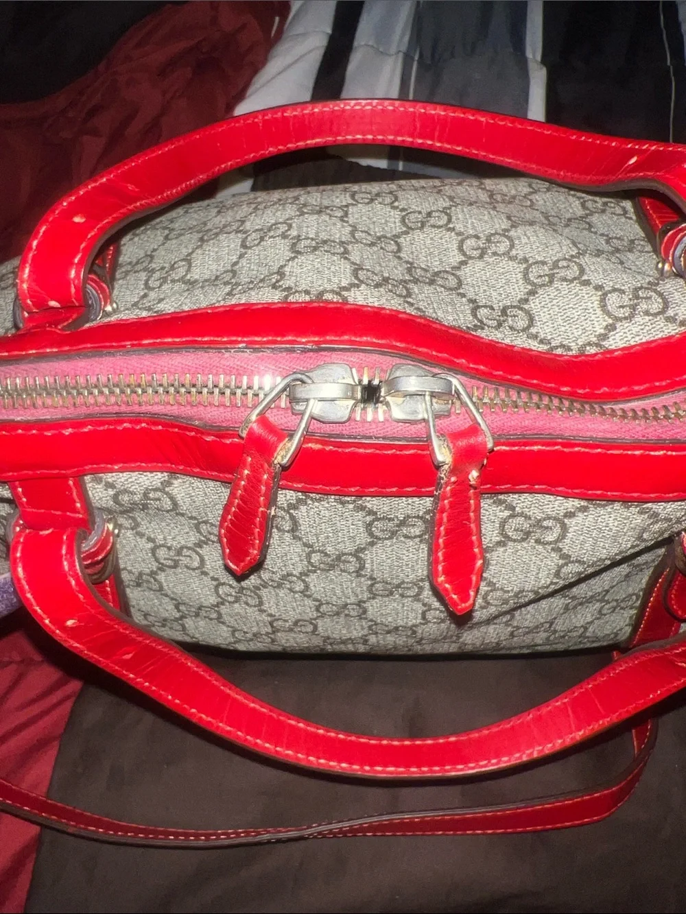 Gucci Beige GG Canvas Shoulder Bag with Red Leather Trim Dome satchel - Picture 15 of 16